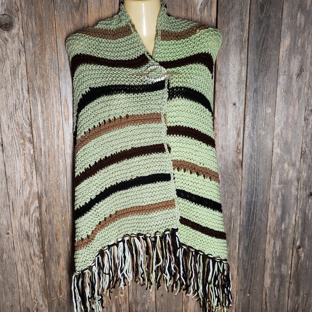 NEW Women's‎ Sage Green Multi Hand Knitted Shawl Scarf Wrap Boho Hippie Handmade